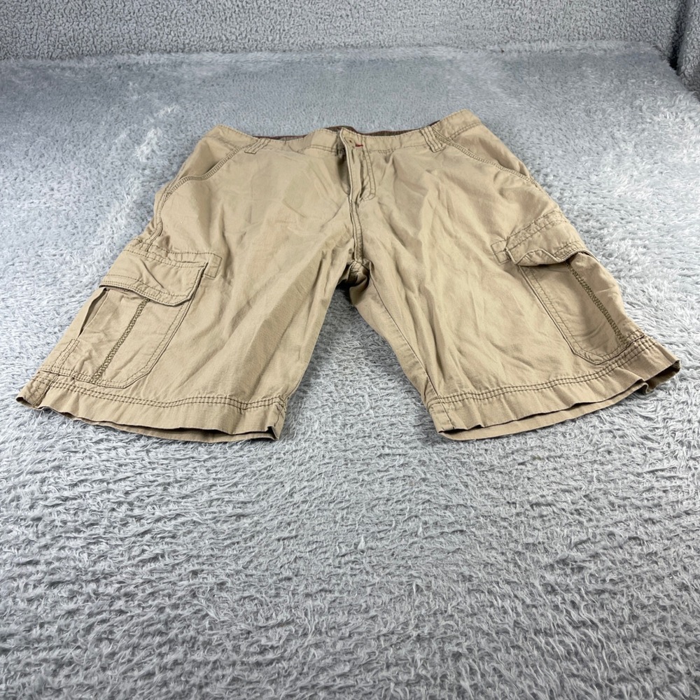 Mens Tan Khaki Cotton Ripstop Cargo Shorts Camo Lined Waist Size 33 Utility - Picture 1 of 10